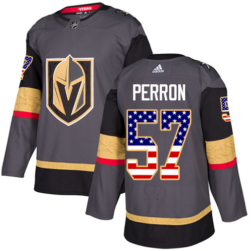 Adidas Golden Knights #57 David Perron Grey Home Authentic USA Flag Stitched NHL Jersey